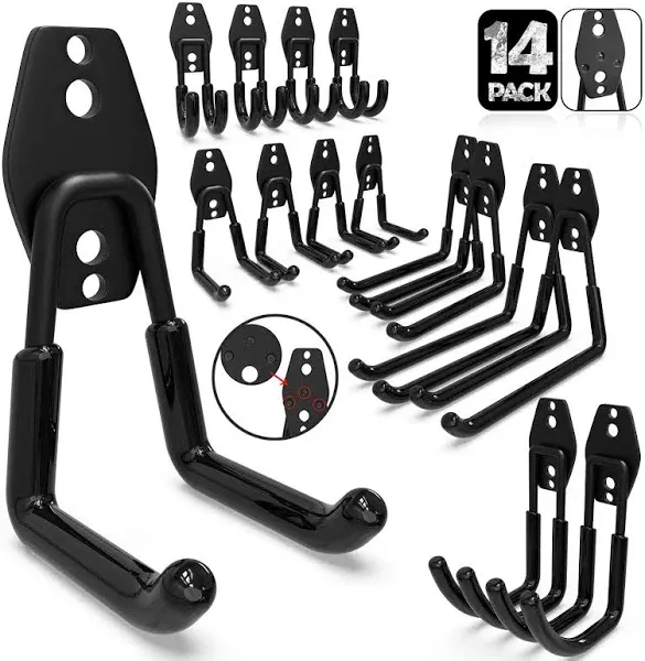 3-H Garage Wall Hooks 14 Pack,Garage Hooks Heavy Duty with Extra Welding Spots,Garage Hooks for Hanging,Garage Organizer for Garden,Lawn,Yard Tools,C