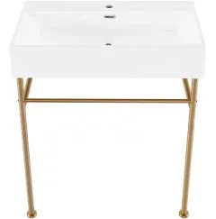 Swiss Madison Claire 24 Ceramic Console Sink White Basin Brushed Gold Legs