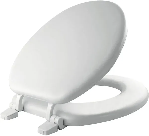 BEMIS 400TTA 000 Economy Toilet Seat, Durable Enameled Wood, ROUND, White & 500EC 390 Toilet Seat with Easy Clean & Change Hinges, 1 Pack Round, Cotton White