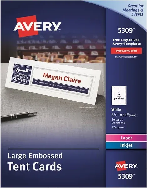 50 Embossed Tent Cards, Place Cards 3-1/2" x 11" (5309) | Avery.com