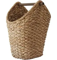 Braided Oval Toilet Paper Basket with Wood Bar, Modern, Decorative Wicker Design