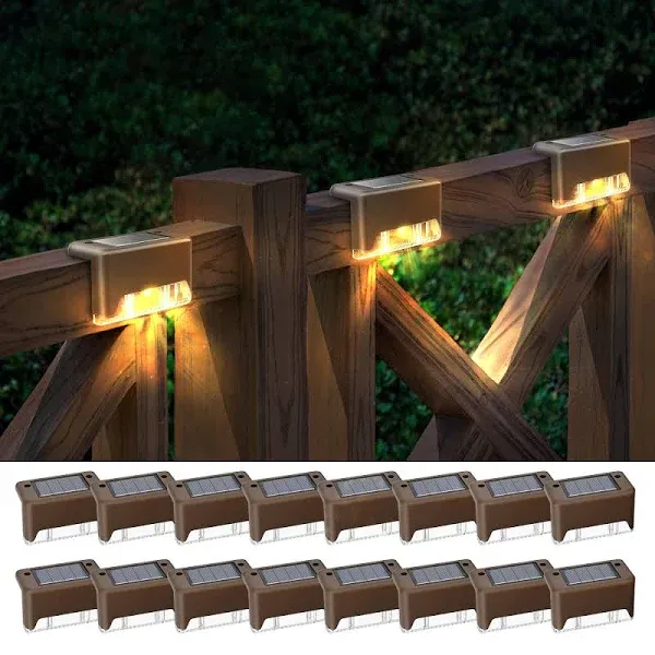  Solar Deck Lights, 16 Solar Step Lights Waterproof LED Solar Stair Warm