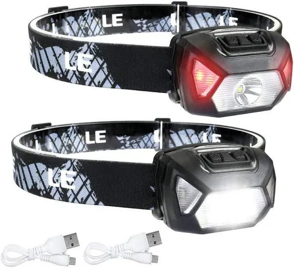 LE Headlamp Rechargeable, LED Head Lamp with 6 Modes for Camping & Hiking Gear Essentials, IPX4 Waterproof High Lumen Bright Headlight Flashlights with Adjustable Headband, USB Cable Included