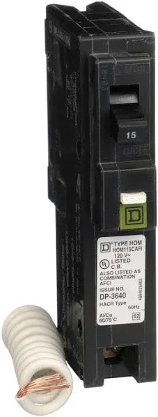 SQUARE D HOM115CAFIC  15A/ 1P Type HOM AFCI Breaker HOMELINE COMBINATION (34C1UP