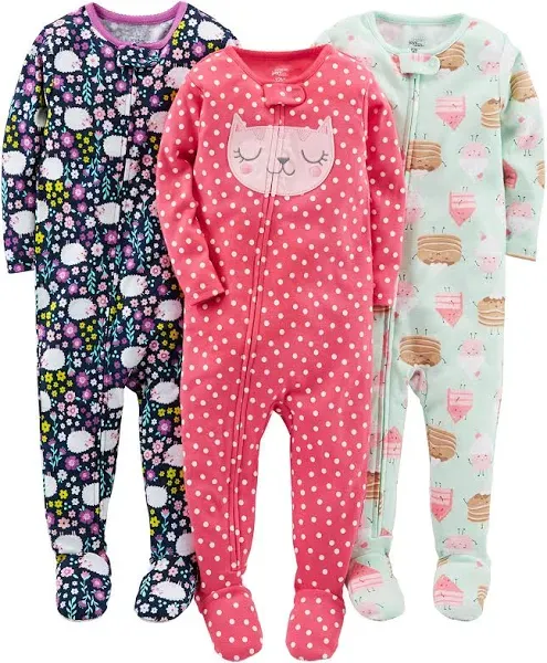 Girls&#039; 3-Pack Snug Fit Footed Cotton Pajamas Ballerina/Bees<wbr/>/Moon 18 Months