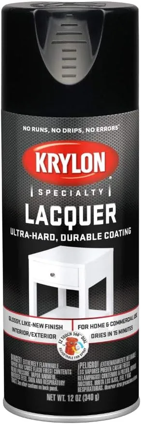 12 oz Krylon K07030777 Black Specialty Lacquer Spray Finish, Gloss