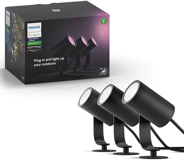 Philips Hue Lily White &amp; Color Outdoor Spot Light Base kit, 3 Spot Lights with