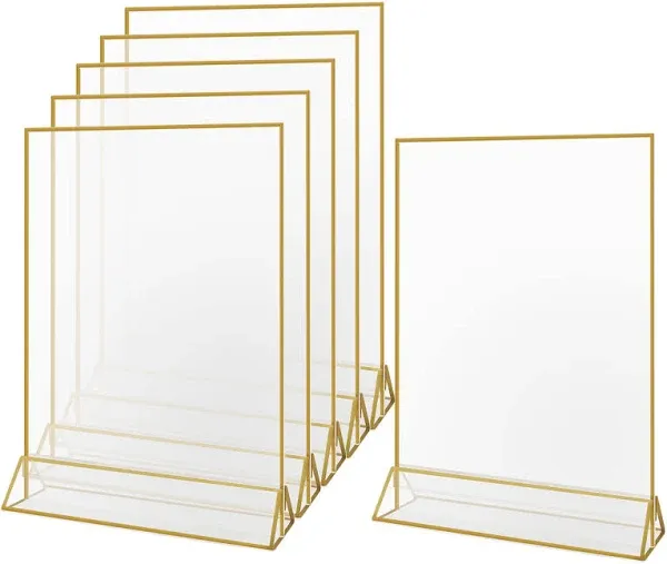 Gold Acrylic Sign Holder Double Sided Picture Frame Paper Stand Photo Display