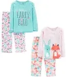 Simple Joys by Carter's Little Kid and Toddler Girls' 4-Piece Pajama Set (Cotton Top & Fleece Bottom) 7 Daddy/Fox/Rabbit