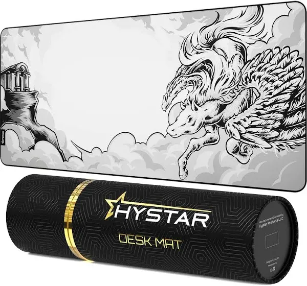 Hystar Extended Gaming Mouse Pad | XXL 36" x 16" | 5mm Thick, Waterproof Surface, Smooth Polyester Fabric, and Natural Rubber Base | Mythic Pegasus