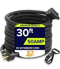 Tera Extension Cord 50 Amp RV & EV NEMA 14-50P to 14-50R UL Listed 4 Prong 250V Heavy Duty with Grip Handle Cord Organizer 6/3+8/1 Gauge STW