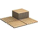 Costway 10 Pieces 12 x 12 Inch Acacia Wood Interlocking Tile Flooring