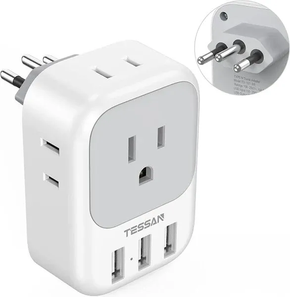 TESSAN Brazil Power Plug Adapter, US to Brazil Outlet Adapter with 4 American Ou