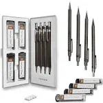 Mozart Mechanical Pencil Set with Case - 4 Sizes: 0.3 0.5 0.7 & 0.9mm with 30 HB Lead Refills Each & 4 Eraser Refills - Sketching Architecture