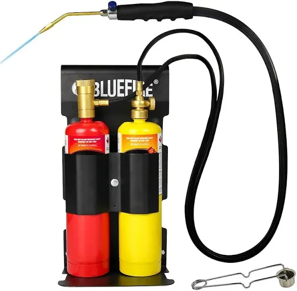 BLUEFIRE Oxygen MAPP Propane Welding Torch Kit MAP Gas Cylinder Rack Flint Light