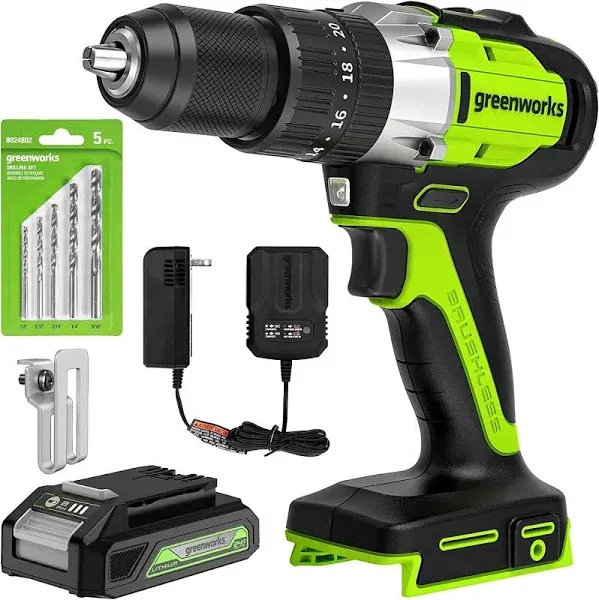 NEW Greenworks 24V Brushless 1/2&#034; Hammer Drill (530 in-lbs.) Tool Only, DDG402