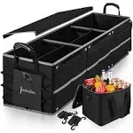 Collapsible Trunk Organizer for Car with Insulated Leak Proof Cooler Bag, 3 Compartments SUV Cargo Organizer Removable Dividers, 5 In1 Car Storage