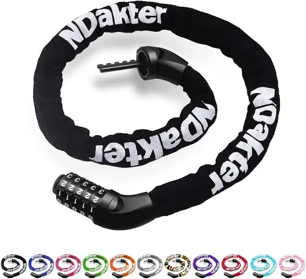 NDakter 3.2 feet Long, 6 mm Thick Black  NDakter Bike Chain Lock, 5 Digit Comb..