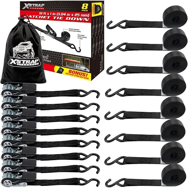  Ratchet Straps, 900 LB Break Strength, 8-Pack 10FT Ratchet Tie Down Black