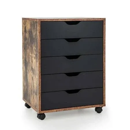 Costway 5 Drawer Chest Storage Dresser Floor Cabinet Organizer with Wheels