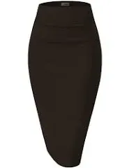 High Waist Basic Pencil Stretch Span Midi Length Back-Slit Office Skirt