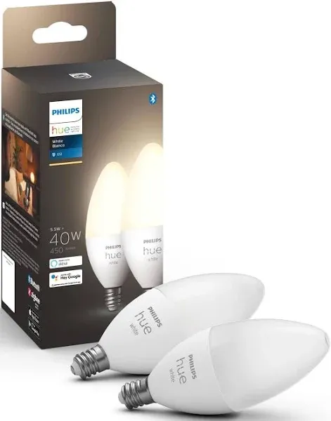 Philips Hue White E12 Bluetooth Smart LED Decorative Candle Bulb (2-Pack) -