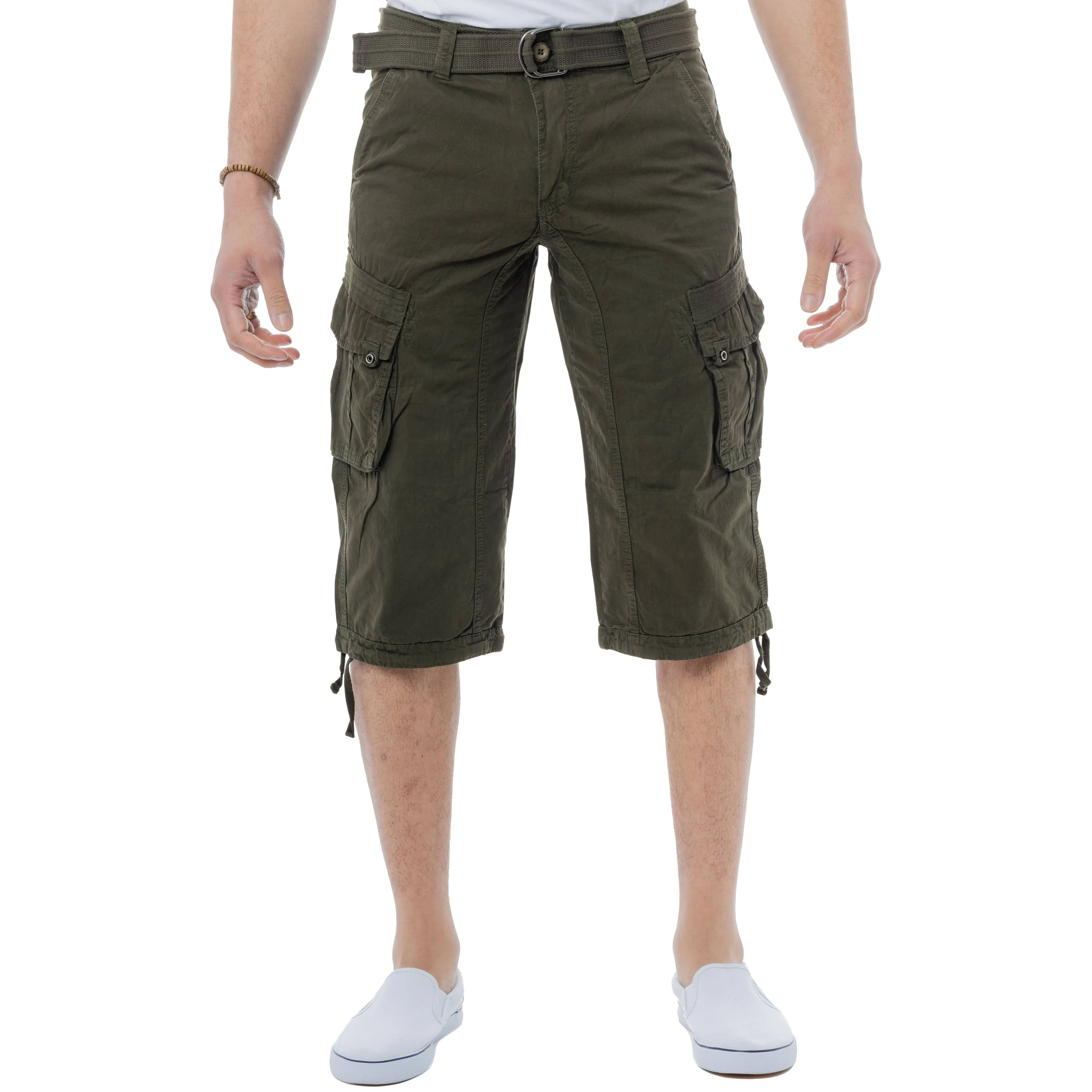 X RAY Men&#039;s Belted Tactical Below Knee Length Long Cargo Shorts, Olive, 34