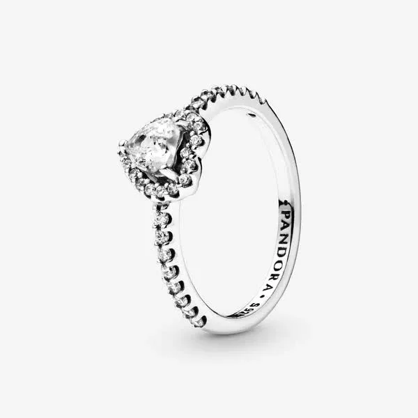 Authentic Pandora #198421C01-50 Elevated Heart Ring with Clear CZ Size 5 