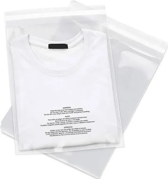 - 9&#034; X 12&#034; (100 Count) Self Seal Clear Poly Bags with Suffocation Warning for...