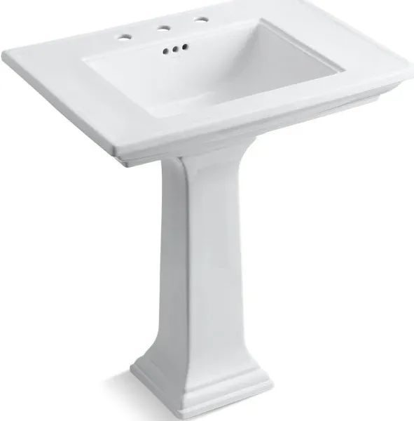 Kohler 2268-8-0 Memoirs Stately 30" Pedestal Bathroom Sink with Widespread Faucet Holes, White