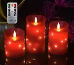 Red LED flameless Candle with Embedded Starlight String, 3 LED Candles, 10-Ke...