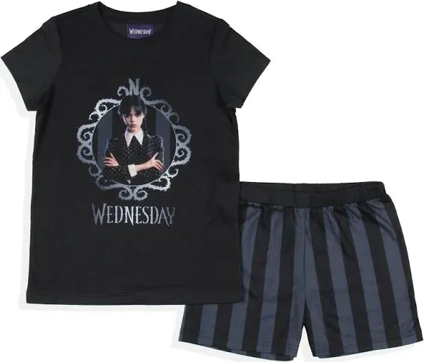 Wednesday Addams Girls' Striped Sleep Pajama Set Shorts and Shirt