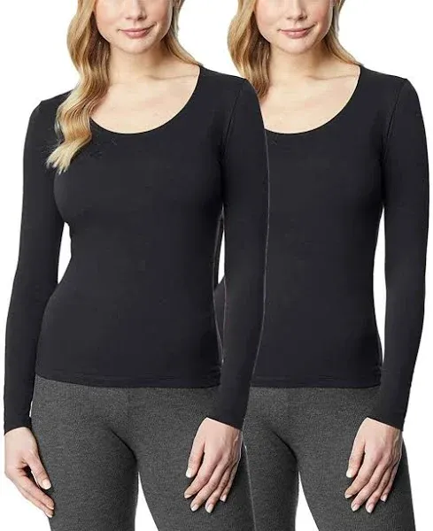 32 Degrees Women's 2 Pack Ultra Light Thermal Baselayer Scoop Top(Black/M)