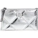 Tory Burch Kira Metallic Diamond Quilt Zip Card Case - Silver