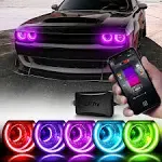 OPT7 Aura Pro Halo Light DRL for 08-23 Dodge Challenger, Bluetooth RGB Full Color Spectrum Demon Eye, Angel Eye Kit, Easy Installation, App Enabled iOS & Android