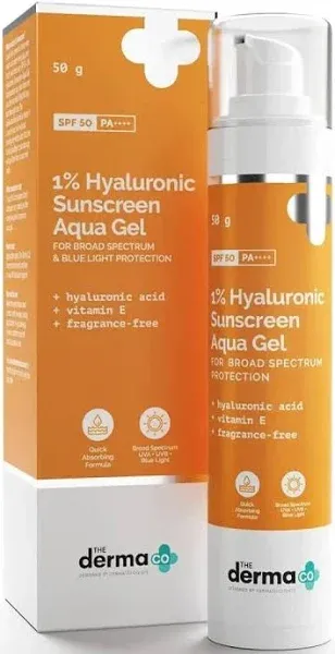 The Derma Co 1% Hyaluronic Sunscreen Aqua Ultra Light Gel with SPF50 PA++++ 50g,