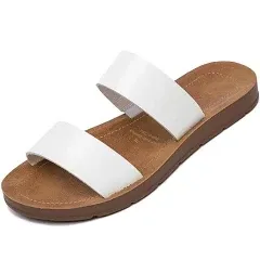 Women Casual Open Toe Two Bands with Elastic Fashion Slide Flat Sandal