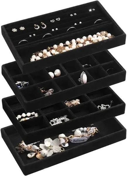 Frebeauty Stackable Velvet Jewelry Organizer Tray