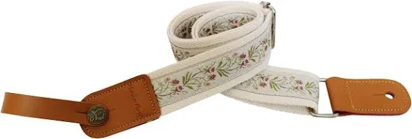 Music First Original Design Vintage Floral Embroidered Genuine Leather Ukulele Strap