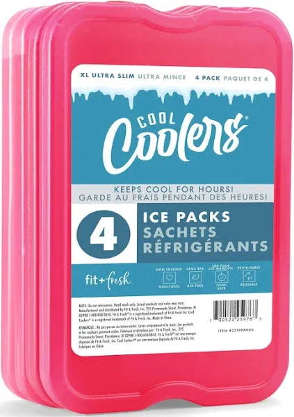 Cool Coolers by Fit Fresh Reusable & Long-Lasting XL Slim Ice Packs