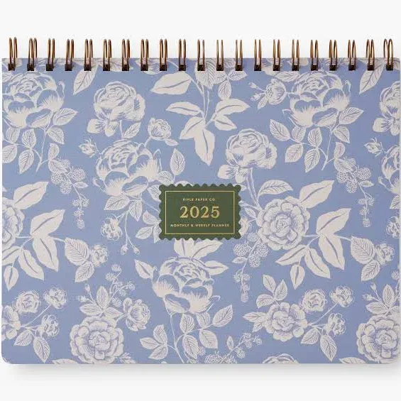 RIFLE PAPER CO. 2025 12-Month Top Spiral Planner | Monthly and Weekly Dated, Sturdy Double Spiral Top (Monthly Notes and Weekly To Do List), English Rose