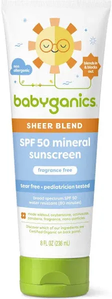 Babyganics SPF 50 Mineral Sunscreen Lotion, Sheer Blend, UVA UVB Protection,... 