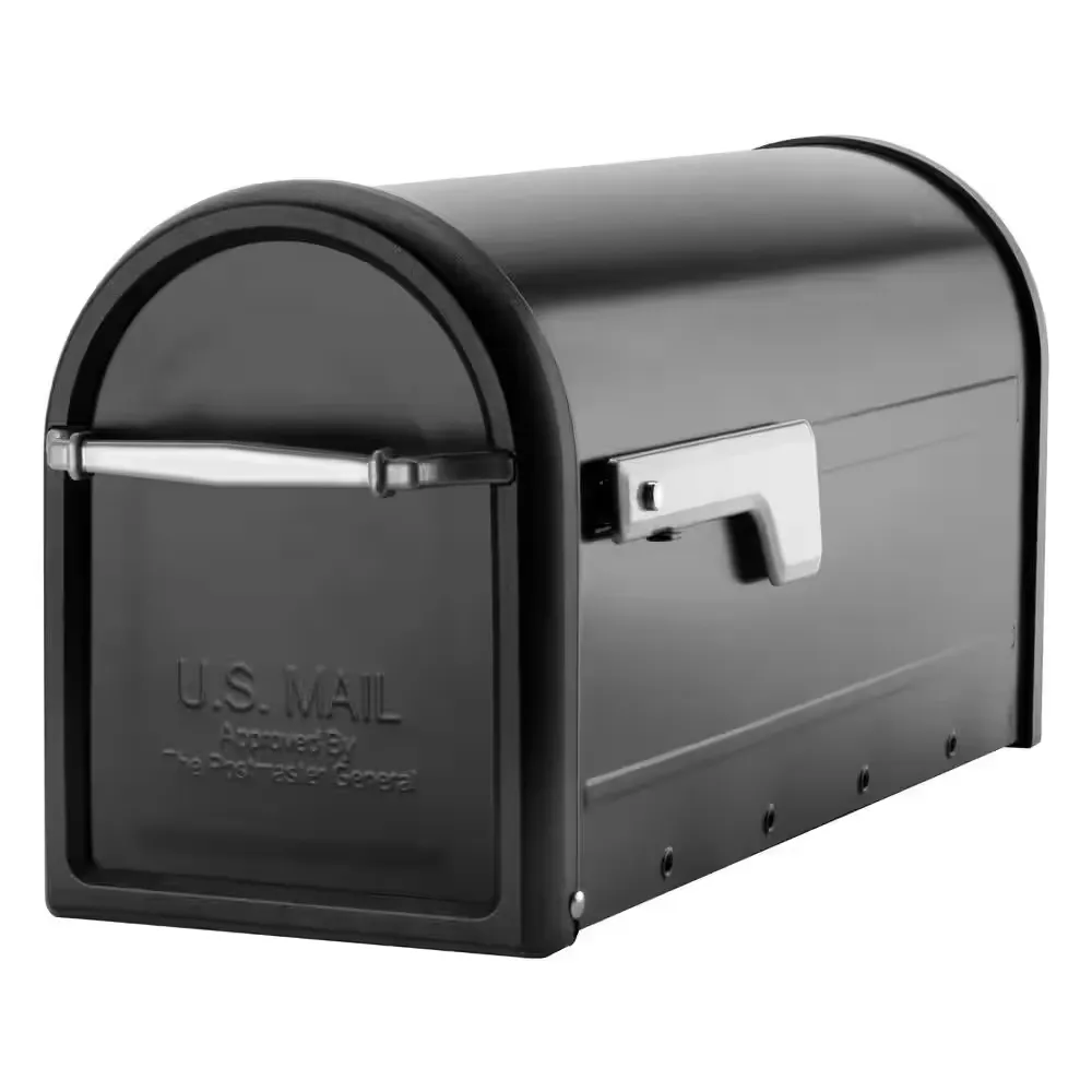 Post Mount Mailbox with Nickel Handle and Flag Chadwick Black,Medium,S<wbr/>teel Body