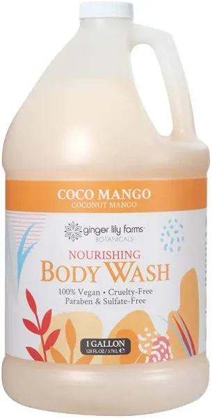 Ginger Lily Farms Botanicals Nourishing Body Wash, Coco Mango, 100% Vegan & Cruelty-Free, Coconut Mango Scent, 12 Fl Oz