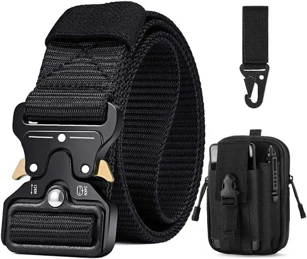 BESTKEE Men's Tactical Belt, 1.5 Inches Heavy Duty Military Style Buckle Belt, Gift with Tactical Molle Pouch and Hooks