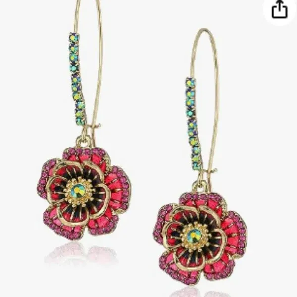 BETSEY JOHNSON Gold-Tone Flower Drop Earrings