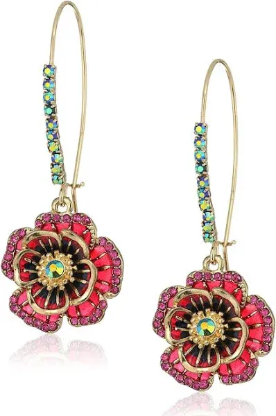 BETSEY JOHNSON Gold-Tone Flower Drop Earrings