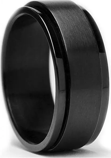 8MM Silver/Black Matte Finished Spinner Band Men&#039;s Stainless Steel Ring Sz 8-12