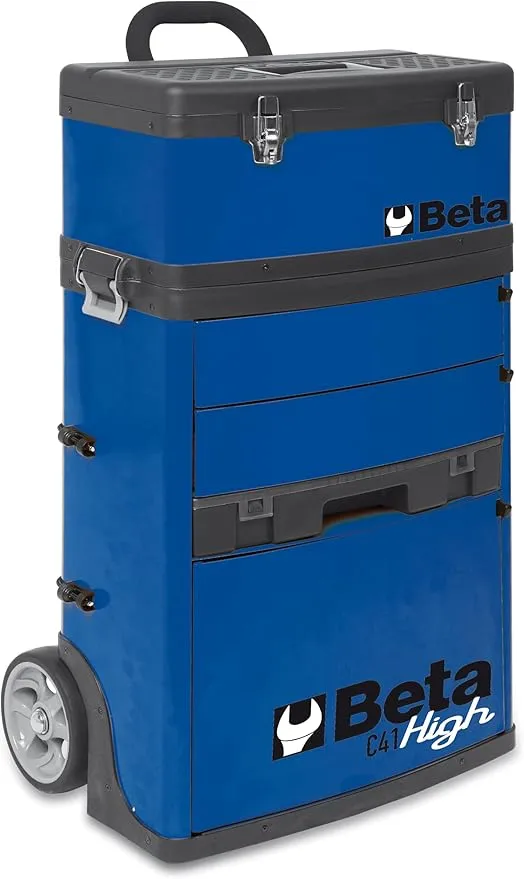 Beta C41H Two-Module Rolling Tool Chest, Detachable Tool Box, Telescopic Handles, Blue