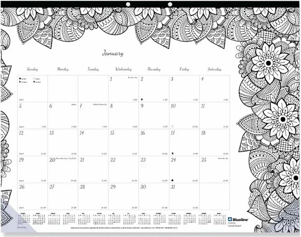 2025 Blueline DoodlePlan Monthly Desk Pad Coloring Calendar